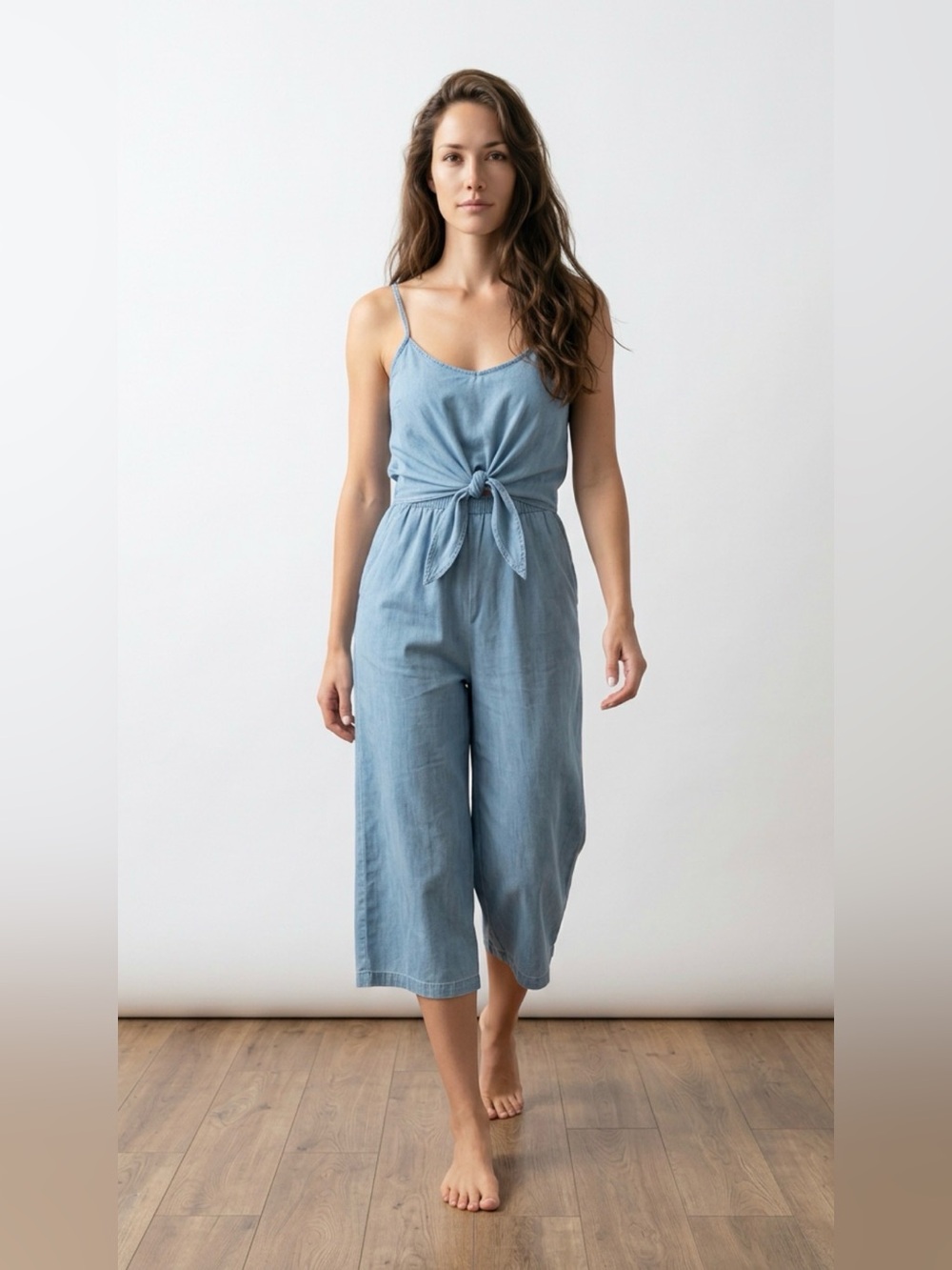 JACK by BB Dakota Chambray Tie-Front Wide-Leg Jumpsuit